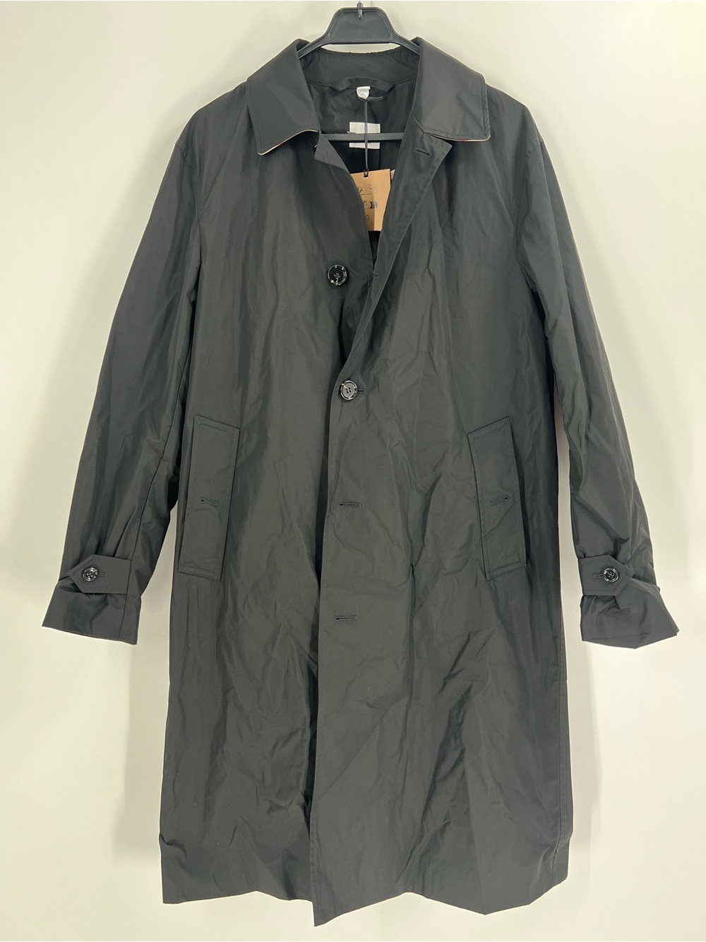 Men’s Burberry Pilkington Trench Coat Black Nylon Check Lined Size 36 US 8084231